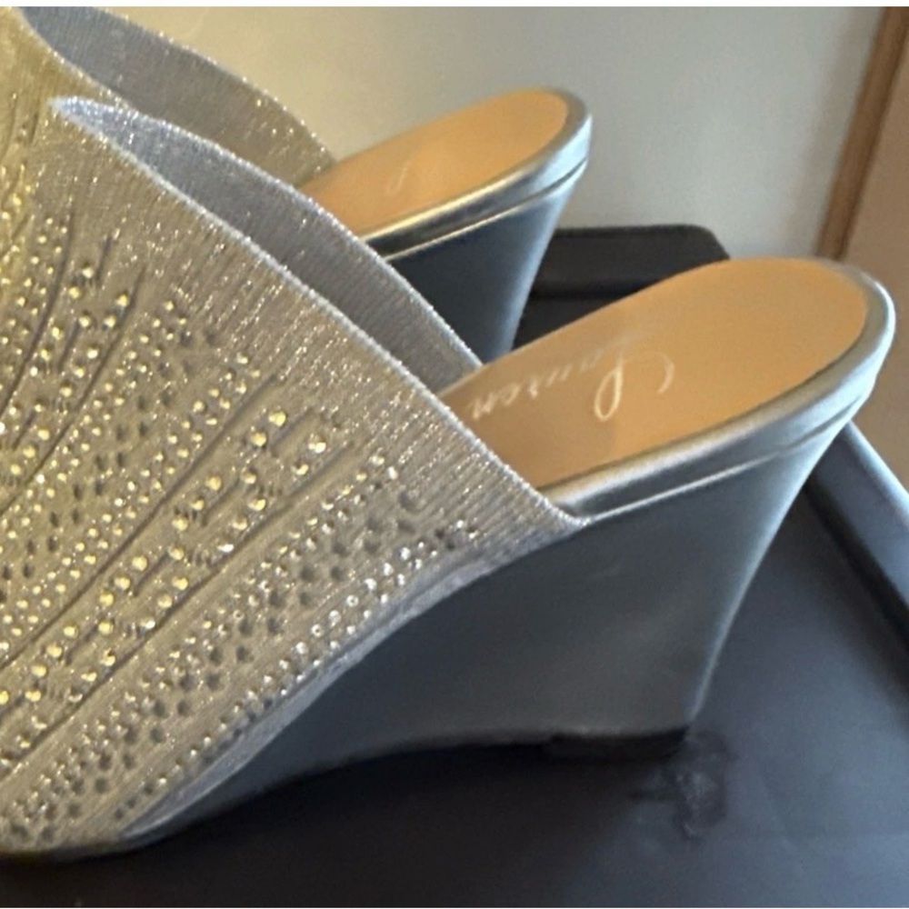 MARTHA PEEP TOE WEDGE HIGH HEEL WITH RHINESTONES BY LAUREN LORRAINE SILVER BNIB - Picture 2 of 6